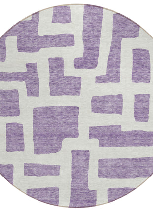 8' Purple And Ivory Round Abstract Washable Indoor Outdoor Area Rug-1