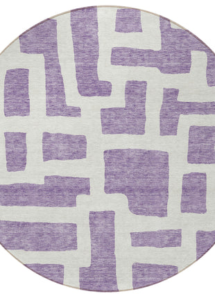 8' Purple And Ivory Round Abstract Washable Indoor Outdoor Area Rug-3