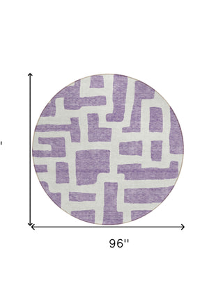 8' Purple And Ivory Round Abstract Washable Indoor Outdoor Area Rug-2
