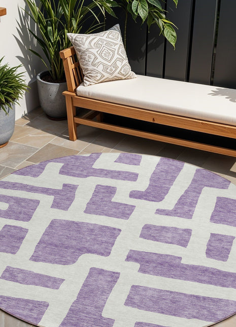 8' Purple And Ivory Round Abstract Washable Indoor Outdoor Area Rug-0