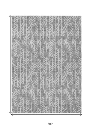 8' X 10' Gray And Silver Tribal Washable Indoor Outdoor Area Rug-2