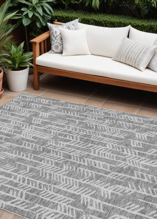 8' X 10' Gray And Silver Tribal Washable Indoor Outdoor Area Rug-0
