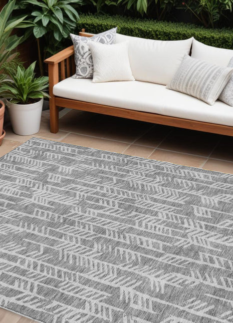 8' X 10' Gray And Silver Tribal Washable Indoor Outdoor Area Rug-0