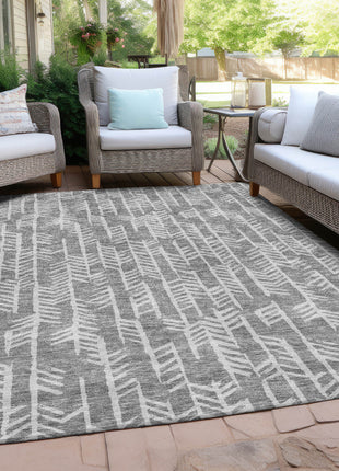 8' X 10' Gray And Silver Tribal Washable Indoor Outdoor Area Rug-7