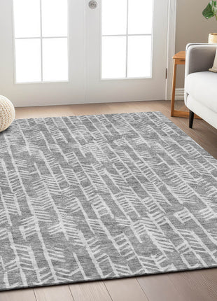 8' X 10' Gray And Silver Tribal Washable Indoor Outdoor Area Rug-8