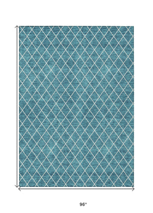 8' X 10' Teal Blue And Ivory Geometric Washable Indoor Outdoor Area Rug-2