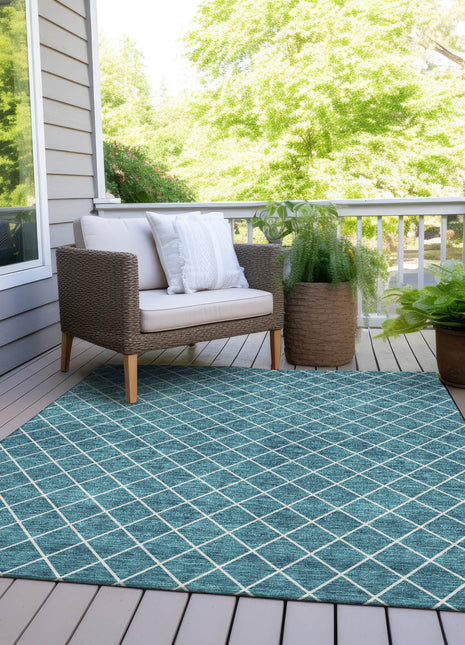 8' X 10' Teal Blue And Ivory Geometric Washable Indoor Outdoor Area Rug-7