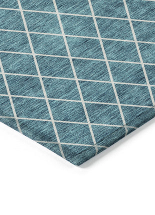 8' X 10' Teal Blue And Ivory Geometric Washable Indoor Outdoor Area Rug-3