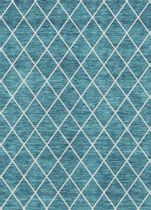 8' X 10' Teal Blue And Ivory Geometric Washable Indoor Outdoor Area Rug-5