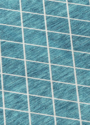 8' X 10' Teal Blue And Ivory Geometric Washable Indoor Outdoor Area Rug-4