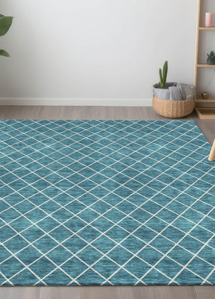 8' X 10' Teal Blue And Ivory Geometric Washable Indoor Outdoor Area Rug-8
