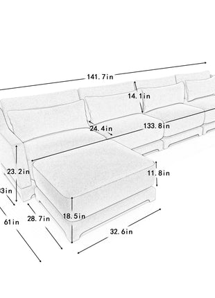 Elegant Four-Seater Sofa with Movable Ottoman in White Chenille Fabric and Ergonomic Design-2