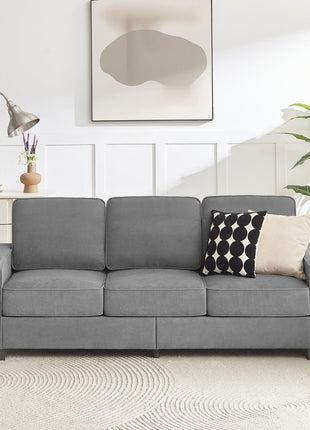 83.86'Snowfleece Fabric sofa,Modern Compressed Couch,3-Seater Sofa, Furniture for Living Room,Bedroom,office ,Gray-1