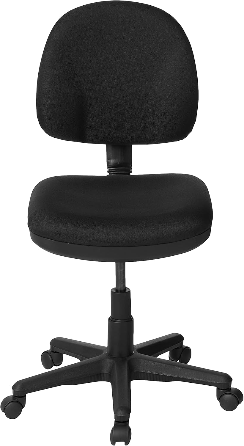 Black office chair with wheels on a white background