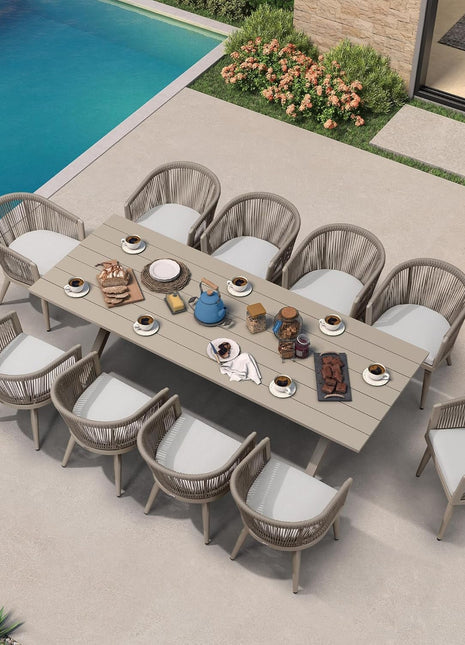 Patio Dining Set for 10 All-Weather Wicker 11 Piece Aluminium Outdoor Table and Chairs Set Included Cushions for Backyard Indoor Decor Kitchen Modern Outdoor Furniture Set Champagne-0