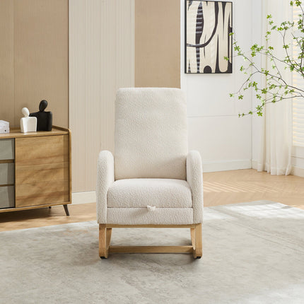 25.4'W Ivory Rocking Chair for Nursery, High Back Glider with Retractable Footrest, Boucle Upholstery, Rubber Wood Legs-4