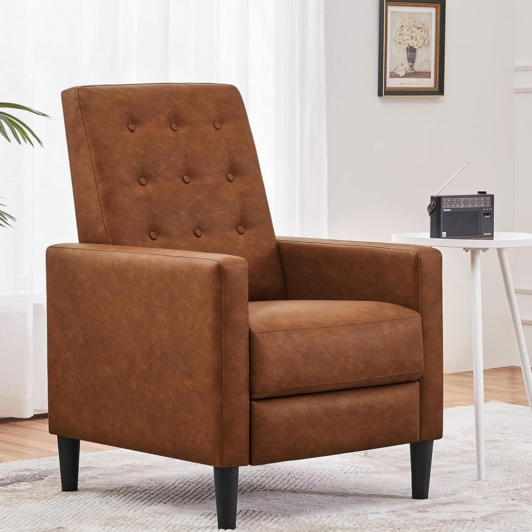 Brown Faux Leather Recliner Sofa Adjustable Back Footrest-1