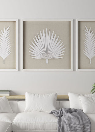 Framed Rice Paper Palm Leaves 3-piece Shadowbox Wall Decor-1