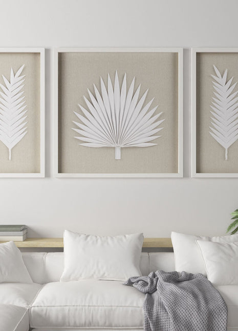 Framed Rice Paper Palm Leaves 3-piece Shadowbox Wall Decor-1