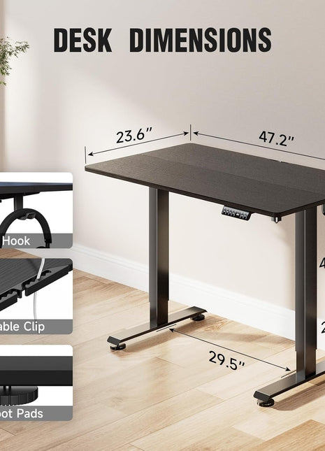 47.2 Inch Electric Standing Desk, Height Adjustable Sit Stand Up, Wood Desktop, Work Home Office Computer PC Table, Tall Standup Workstation, Gaming Writing Study Bedroom Rising Desks, Black-1