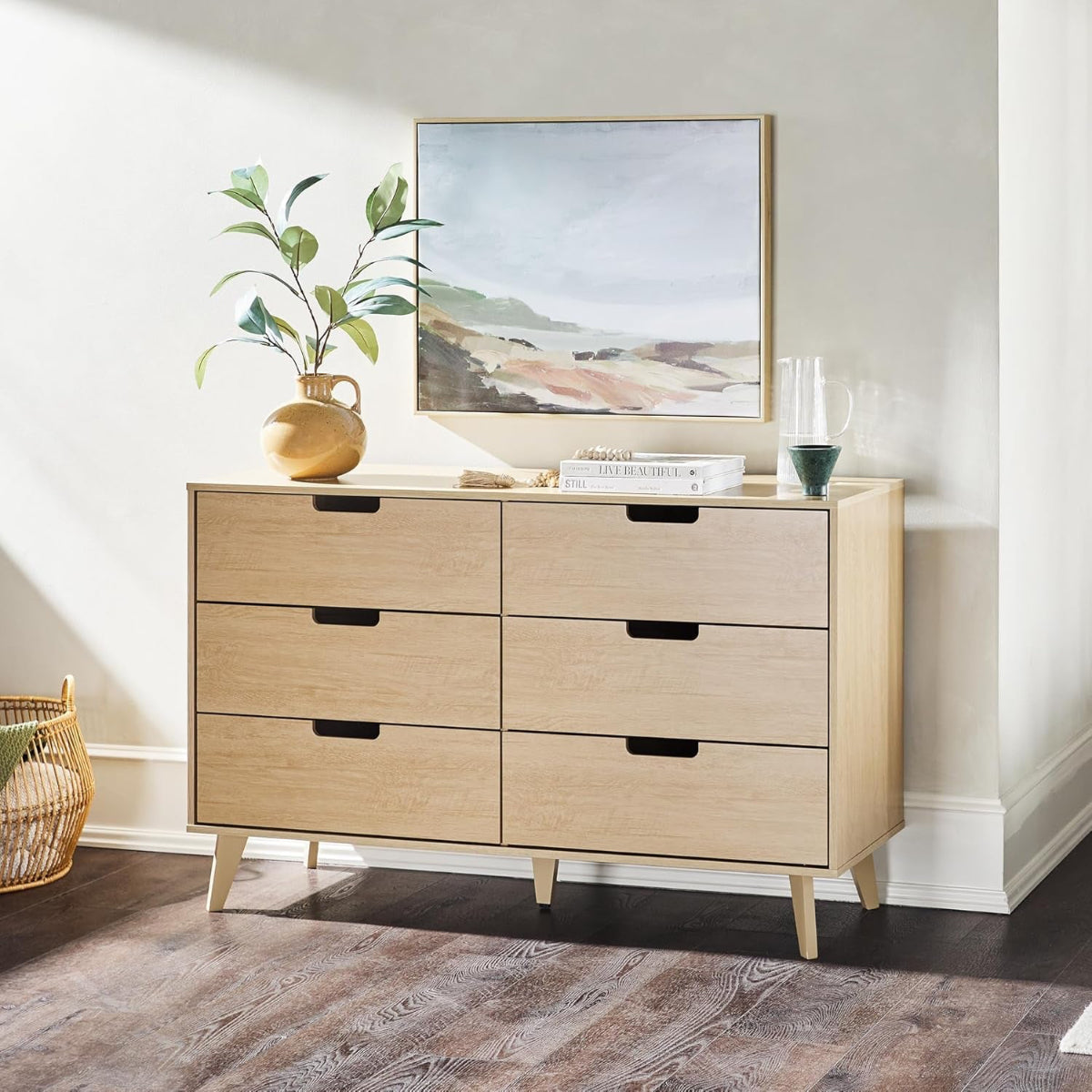 Hardy Haus Mid-Century Modern 6-Drawer Dresser, 52 Inch Width