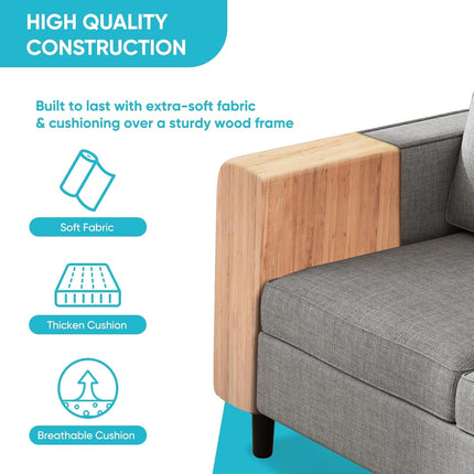 Light Grey Linen 6-Seater Modular Sectional Sofa, Side Pockets, Movable Storage Ottoman