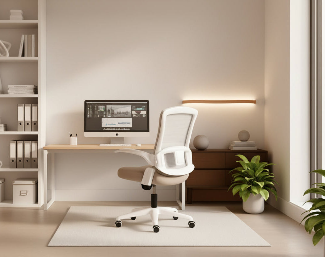 Beige High Back Mesh Office Chair With Adjustable Height And Ergonomic Design-0