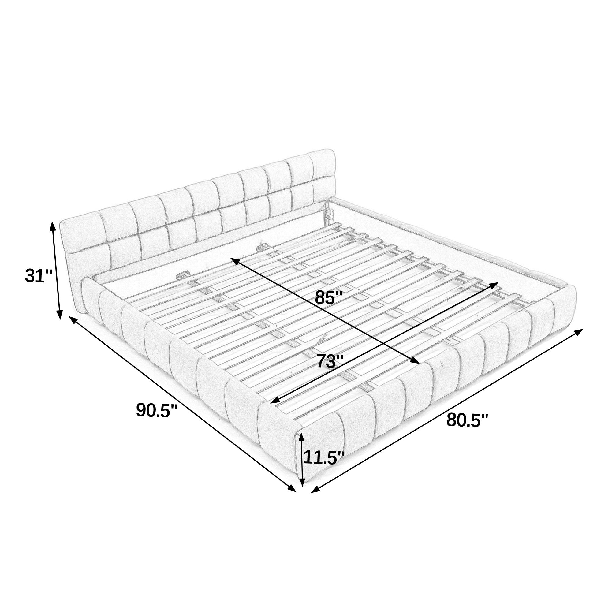 Upholstered Bed Frame with Thick Chenille Fabric, Grounded Platform
