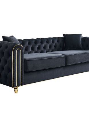 86'' W Luxury Modern Tufted Sofa with 2pcs of toss pillows for Living Room ,Bedroom,Black Color-3