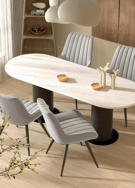 Modern Dining Chairs Set of 4, Comfy Dining Room Chairs with Thick Cushions, Upholstered Fabric Kitchen Side Chairs with Metal Legs, Grey-0