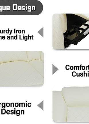 Leather Power Recliner Sofa Set with LED, Living Room Furniture Set, Leather Sofa Set with USB Port Storage Console Cup Holder (Power Reclining Sofa Set, Cream White)