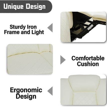 Cream White Leather Power Recliner Sofa with LED, USB, Console & Cup Holders
