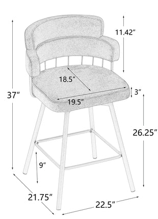 26' Counter Height Bar Stools Set of 2, 180° Swivel Upholstered Barstools with Backs and Metal Legs, Bar Stools for Kitchen Island, Cafe, Pub,-3