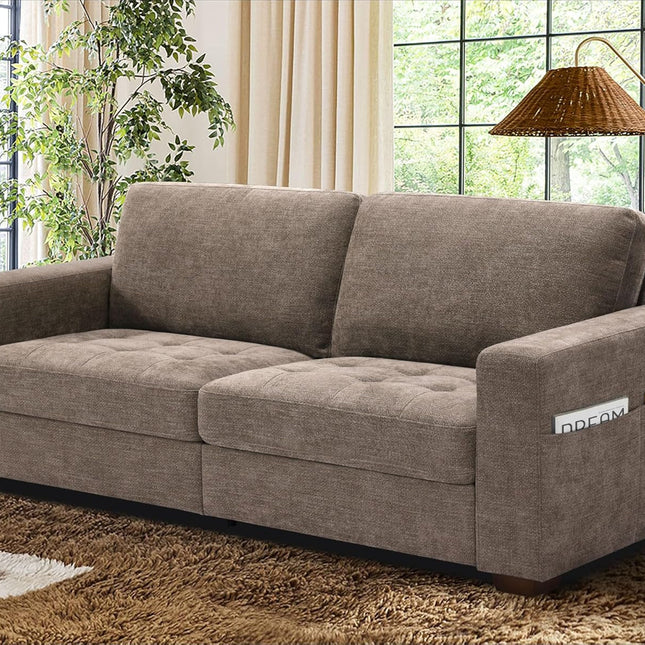 Sofas for Living Room, Chenille Loveseat Couch Set, Small Sofa, 3 Seater Sofa, USB Charging, Removable Sofa Cover,Solid Wood Frame, Easy to Install(89Inch,Brown)-0