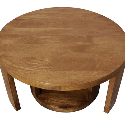 Set of Two Walnut Solid Wood Round Distressed Solid Nested Coffee Tables-2