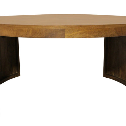 Set of Two Walnut Solid Wood Round Distressed Solid Nested Coffee Tables-3