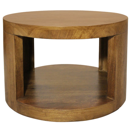 Set of Two Walnut Solid Wood Round Distressed Solid Nested Coffee Tables-4