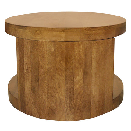 Set of Two Walnut Solid Wood Round Distressed Solid Nested Coffee Tables-6