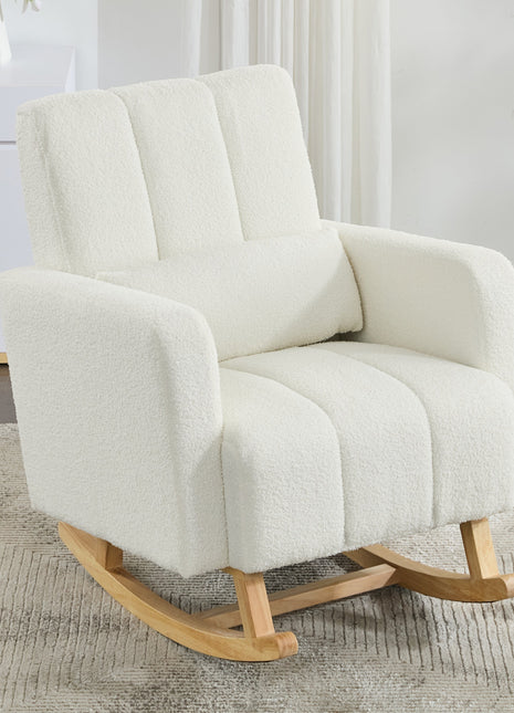Accent Rocking Chair with Pillow, Ultimate Comfort for Your Home, Teddy Velvet, Cream White-0