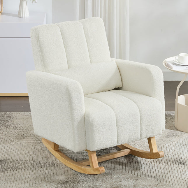 Accent Rocking Chair with Pillow, Ultimate Comfort for Your Home, Teddy Velvet, Cream White-0