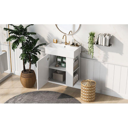 21.6inch Modern Floating Bathroom Vanity with Ceramic Basin - Perfect for Small Bathrooms, Right side storage-3