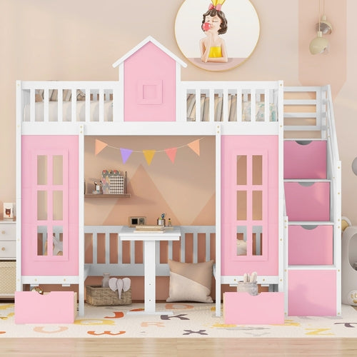 Twin-Over-Twin Bunk Bed with Changeable Table, Bunk Bed Turn into