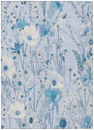 5' X 8' Sky Blue And Denim Blue Floral Washable Indoor Outdoor Area Rug-1
