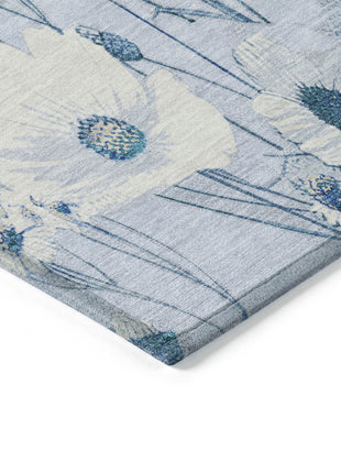 5' X 8' Sky Blue And Denim Blue Floral Washable Indoor Outdoor Area Rug-3