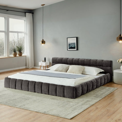 Upholstered Bed Frame with Thick Chenille Fabric, Grounded Platform