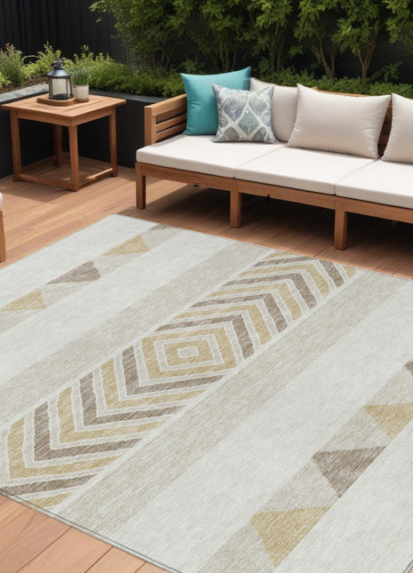 8' X 10' Ivory Beige And Taupe Southwestern Washable Indoor Outdoor Area Rug-0