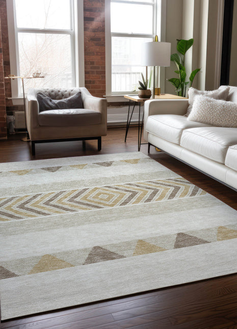 8' X 10' Ivory Beige And Taupe Southwestern Washable Indoor Outdoor Area Rug-8
