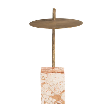 Side table with round top and marble base on a white background