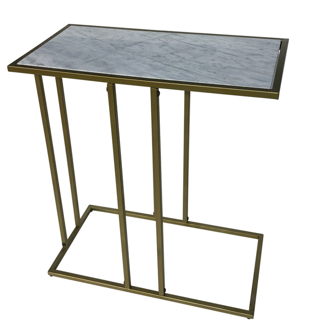 Small table with marble top and gold metal frame on a white background