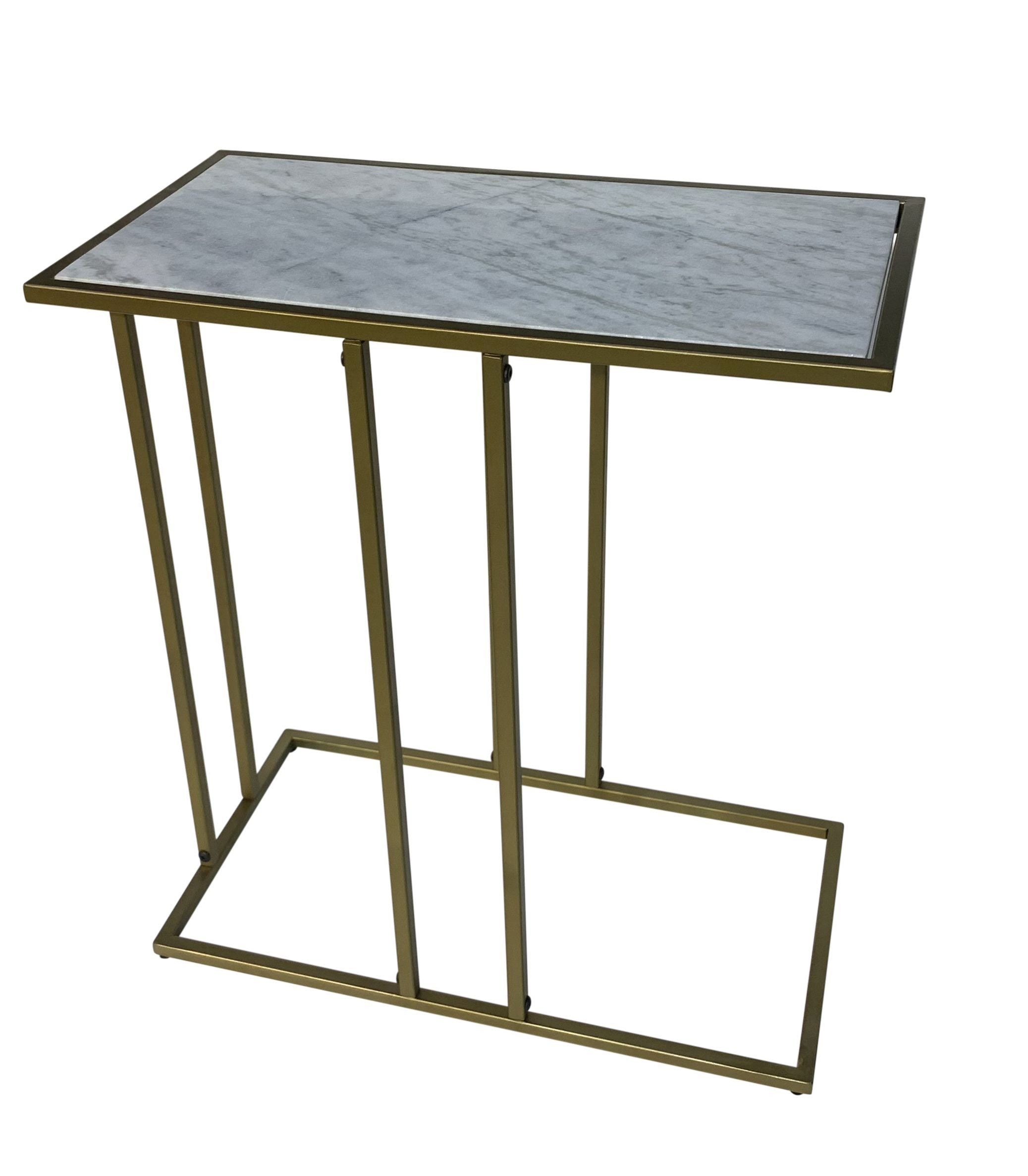 Small table with marble top and gold metal frame on a white background